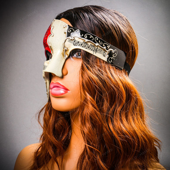 Phantom Of Opera Musical Masquerade Venetian Men Full Mask - Silver Red - Picture 8 of 8